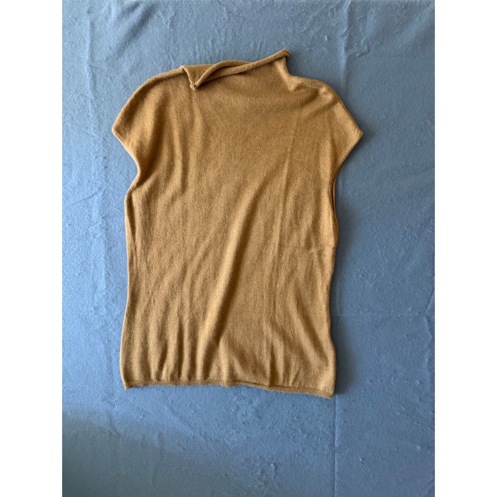 WinterSilks Silk Angora Blend Mock Neck Sleeveless Sweater Tan Large